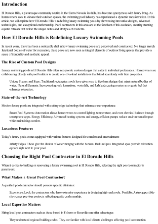 How El Dorado Hills is Redefining Luxury Swimming Pools