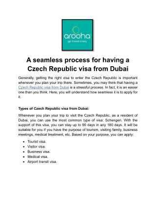 A seamless process for having a Czech Republic visa from Dubai