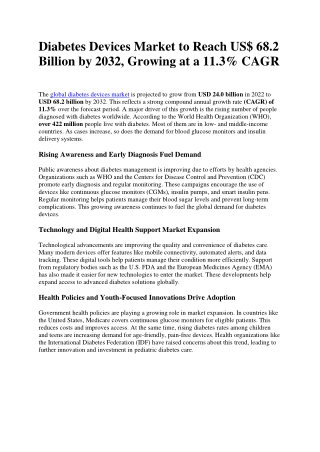 Diabetes Devices Market Growth Accelerates, Fueled by Increasing Diabetes Cases