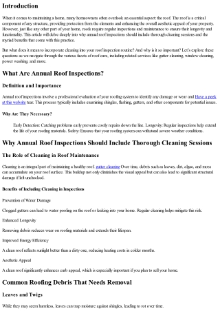 Why Annual Roof Inspections Should Include Thorough Cleaning Sessions