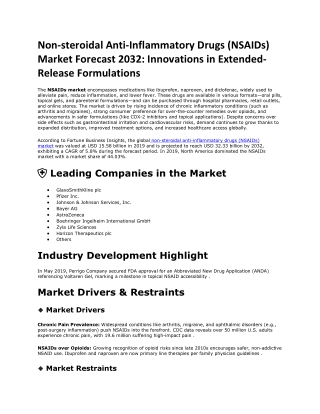 Non-steroidal Anti-Inflammatory Drugs (NSAIDs) Market size, Share, 2032