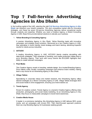 Top 7 Full-Service Advertising Agencies in Abu Dhabi