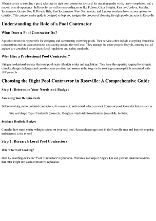 Choosing the Right Pool Contractor in Roseville: A Comprehensive Guide
