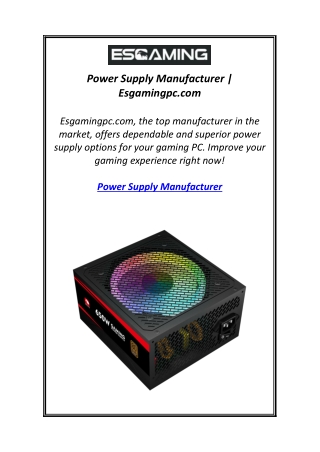Power Supply Manufacturer | Esgamingpc.com