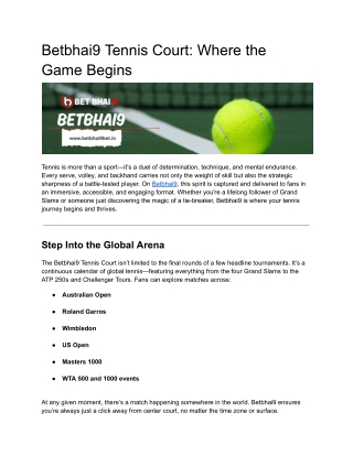 Betbhai9 Tennis Court: Where the Game Begins