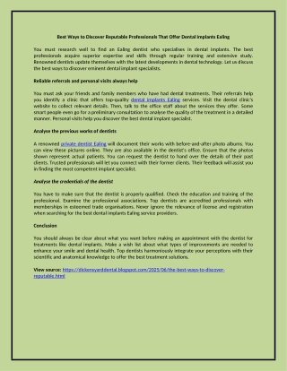 Best Ways to Discover Reputable Professionals That Offer Dental Implants Ealing