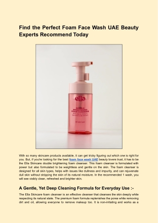 Find the Perfect Foam Face Wash UAE Beauty Experts Recommend Today