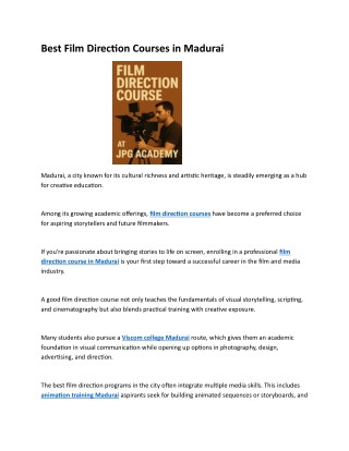 Best Film Direction Courses in Madurai