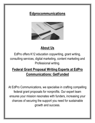 Federal Grant Proposal Writing Experts at EdPro Communications GetFunded