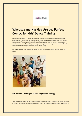 Why Jazz and Hip Hop Are the Perfect Combo for Kids' Dance Training