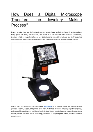 How Does a Digital Microscope Transform the Jewelery Making Process