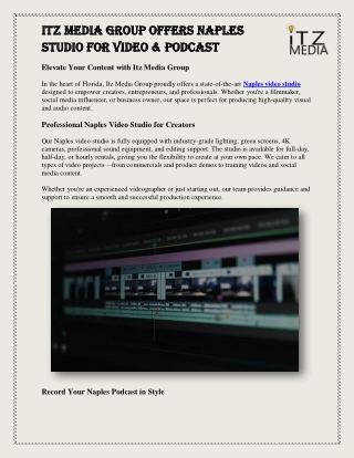 Itz Media Group Offers Naples Studio for Video & Podcast