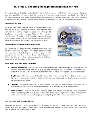 H7 or H11? Choosing the Right Headlight Bulb for You