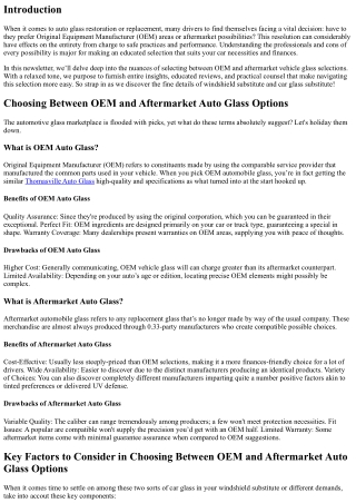 Choosing Between OEM and Aftermarket Auto Glass Options