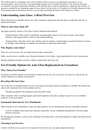 Eco-Friendly Options for Auto Glass Replacement in Greensboro