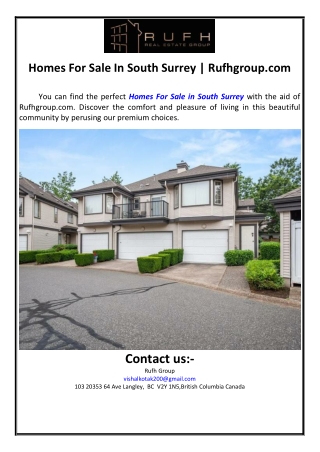 Homes For Sale In South Surrey | Rufhgroup.com