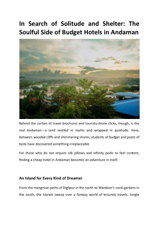 In Search of Solitude and Shelter The Soulful Side of Budget Hotels in Andaman