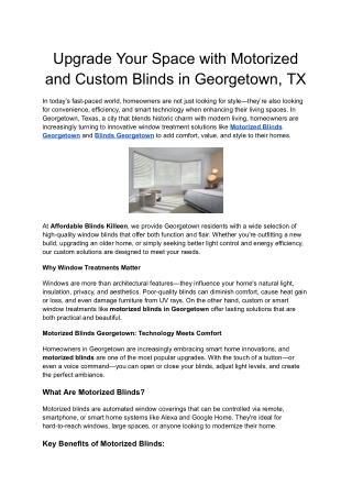 Upgrade Your Space with Motorized and Custom Blinds in Georgetown, TX