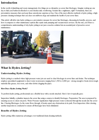 Hydro Jetting as a Preventative Measure for Sewer Line Blockages