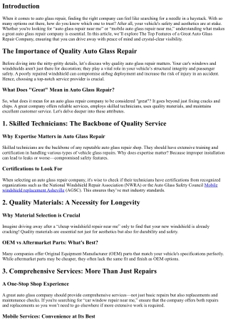 The Top Features of a Great Auto Glass Repair Company