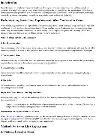Understanding Sewer Line Replacement: What You Need to Know