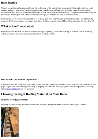 The Ultimate Guide to Roof Installation: What You Need to Know