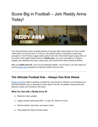Score Big in Football – Join Reddy Anna Today!