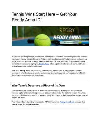 Tennis Wins Start Here – Get Your Reddy Anna ID!
