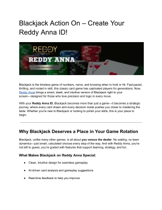 Blackjack Action On – Create Your Reddy Anna ID!