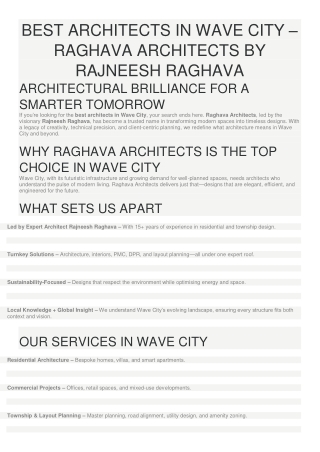 BEST ARCHITECTS IN WAVE CITY RAGHAVA ARCHITECTS BY RAJNEESH RAGHAVA