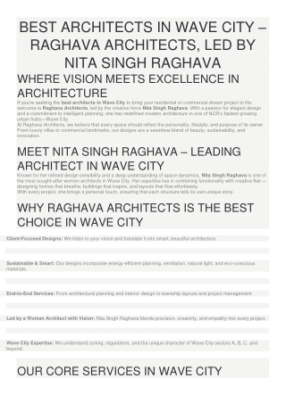 Best Architects in Wave City Raghava Architects, Led by Nita Singh Raghava
