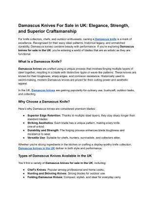 Damascus Knives For Sale in UK: Elegance, Strength, and Superior Craftsmanship