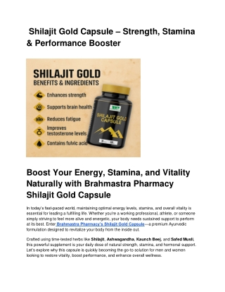 Brahmastra Pharmacy Shilajit Gold Capsule – Strength, Stamina & Performance Booster