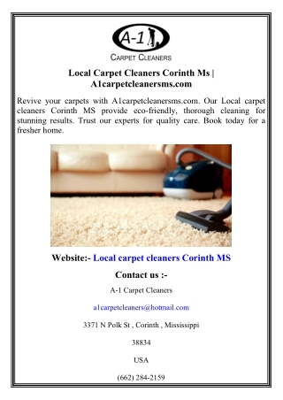 Local Carpet Cleaners Corinth Ms   A1carpetcleanersms.com