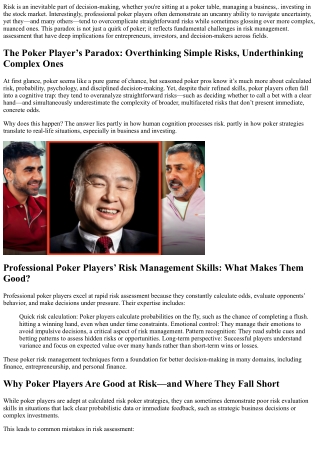 Why Poker Players Overthink Simple Risks and Underthink Complex Ones
