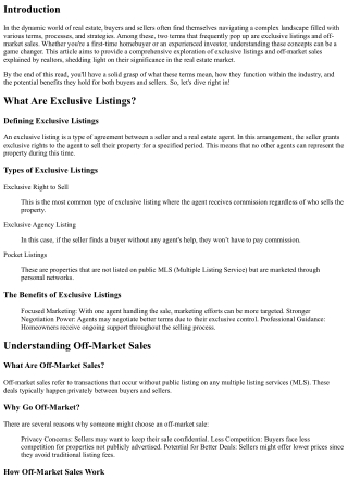 Exclusive Listings and Off-Market Sales Explained by Realtors