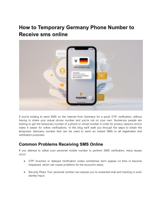 How to Temporary Germany Phone Number to Receive sms online