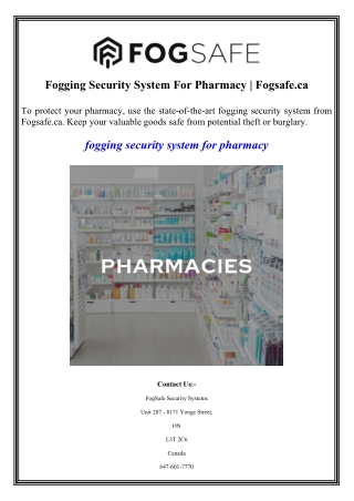 Fogging Security System For Pharmacy Fogsafe.ca