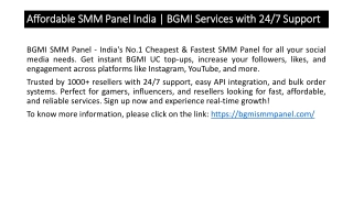 Affordable SMM Panel India - BGMI Services with 247 Support