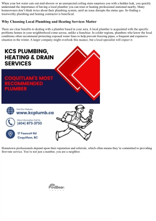 KCs Plumbing & Heating, Coquitlams Best Plumbing Professionals