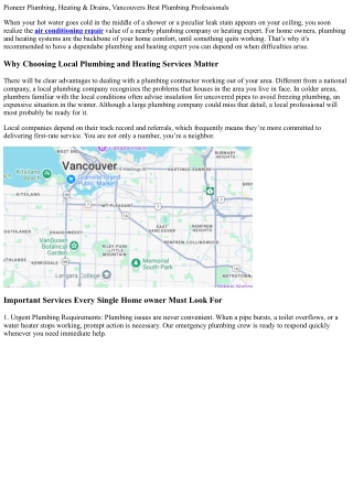 Pioneer Plumbing, Vancouvers Favored Plumbing Specialist