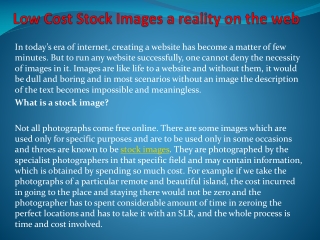 Low Cost Stock Images a reality on the web