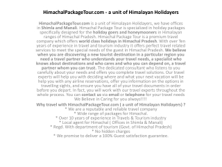 HimachalPackageTour.com - a unit of Himalayan Holidayers