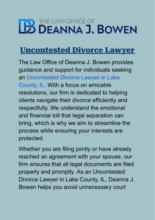 Uncontested Divorce Lawyer in Lake County, IL: Supportive Legal Representation