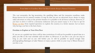 Wheels of Wonder: Exploring Kenya’s Safari Parks and Shores by Car