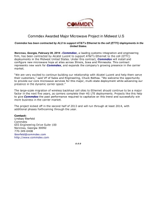 Commdex Awarded Major Microwave Project in Midwest U.S