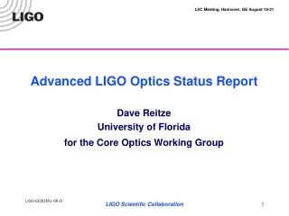Advanced LIGO Optics Status Report Dave Reitze University of Florida