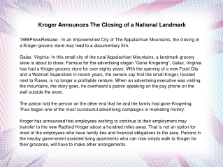 Kroger Announces The Closing of a National Landmark