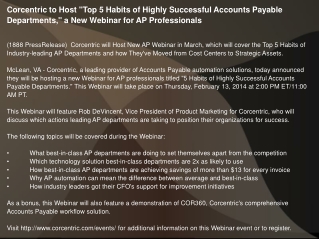 Corcentric to Host "Top 5 Habits of Highly Successful