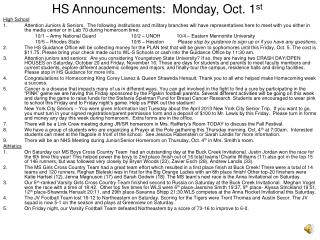 HS Announcements: Monday, Oct. 1 st
